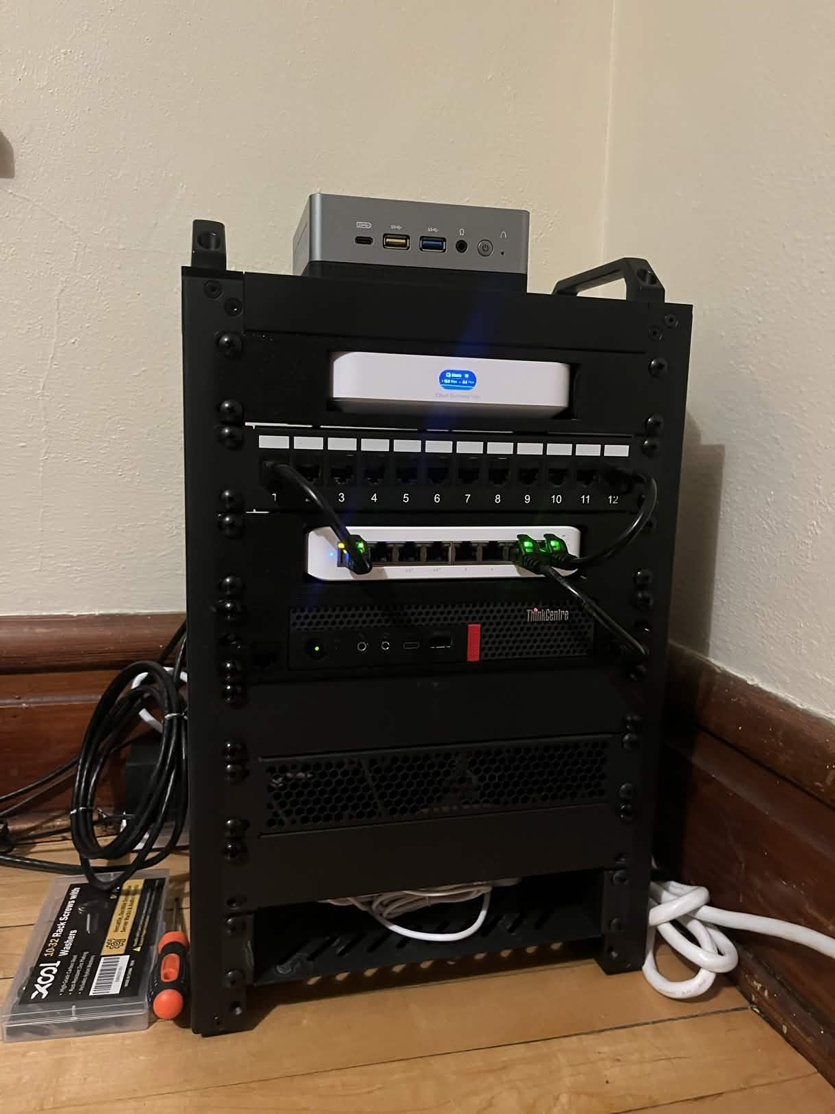 Photo of tiny network rack